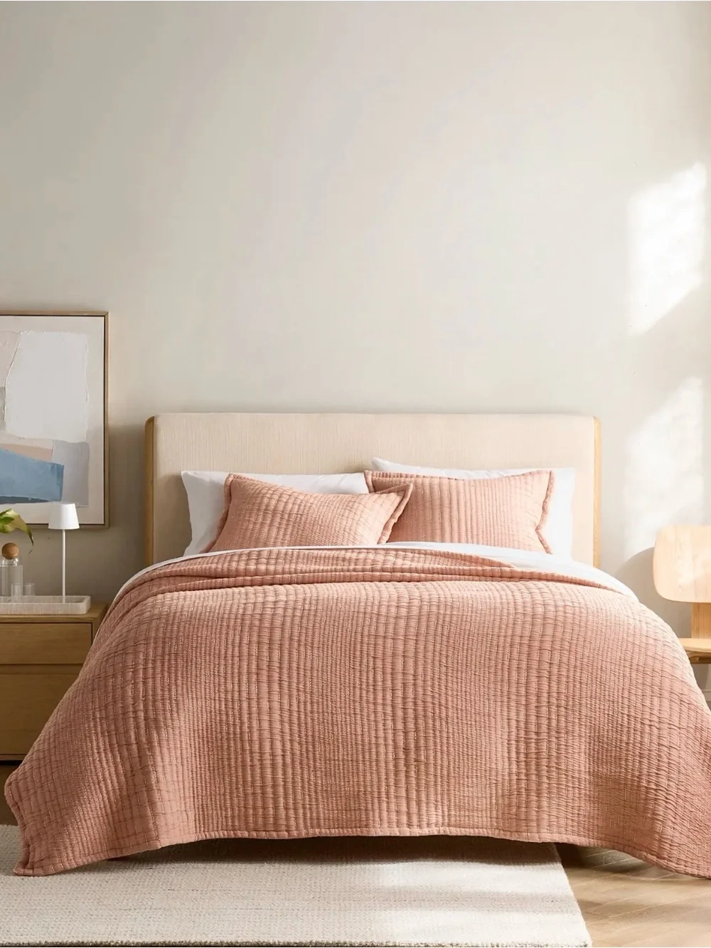 NWOT Organic Cotton Coral Pink Channel Stitched Coverlet (ONLY) - Retail $140